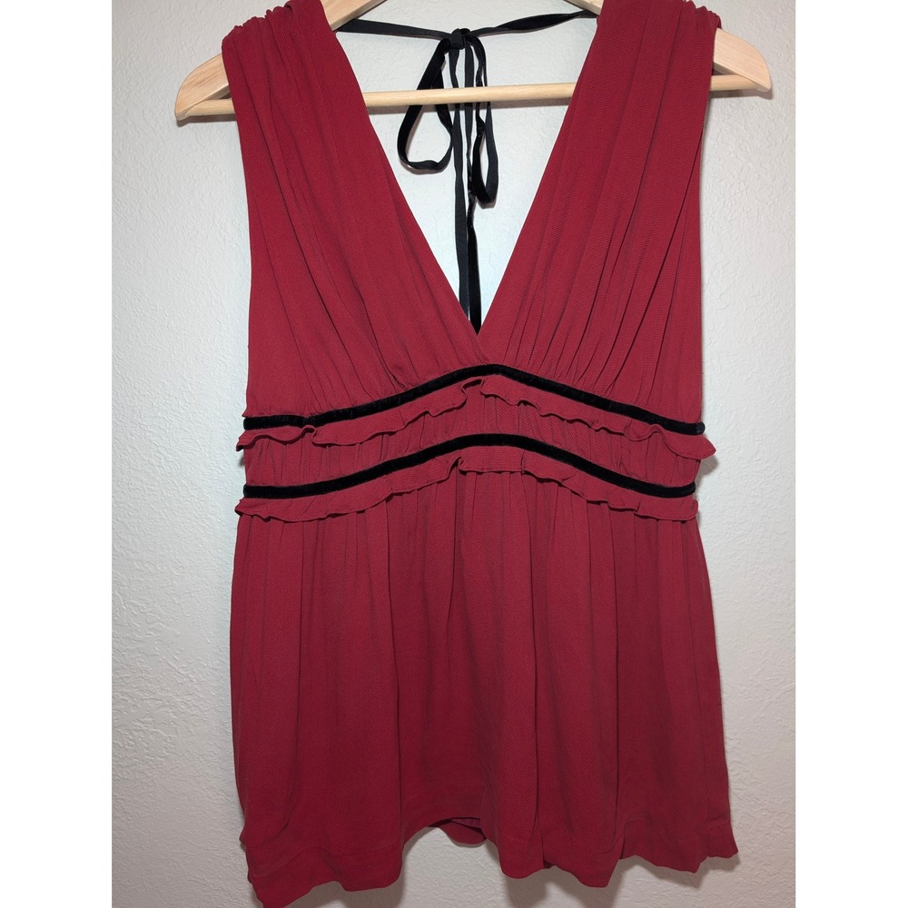 Robert Rodriguez Silk Babydoll Top Womens S Burgundy Red Excellent Velvet Trim